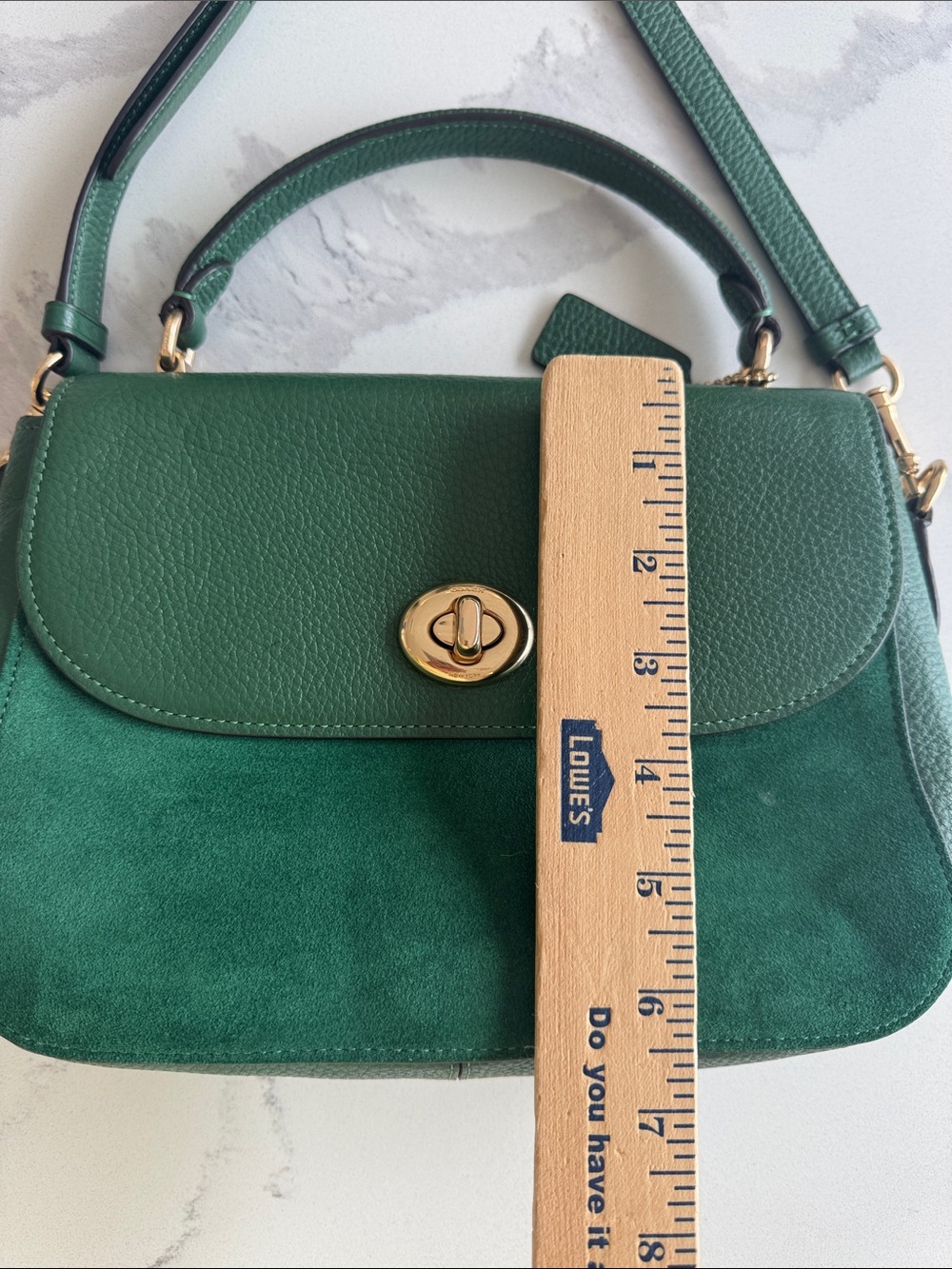 Coach Satchel Forest Green Pebbled Leather & Suede Marlie Top Handle Kelly - Picture 12 of 16